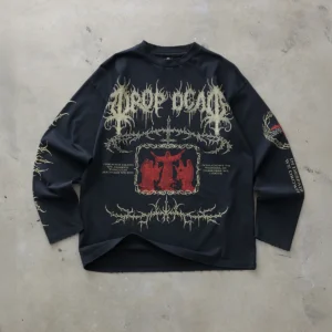 Drop Dead Scarlet Rot Washed Black Longsleeve