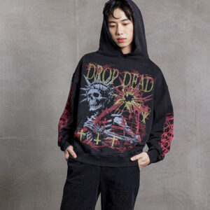 Drop Dead Skull Shot Washed Black Hoodie